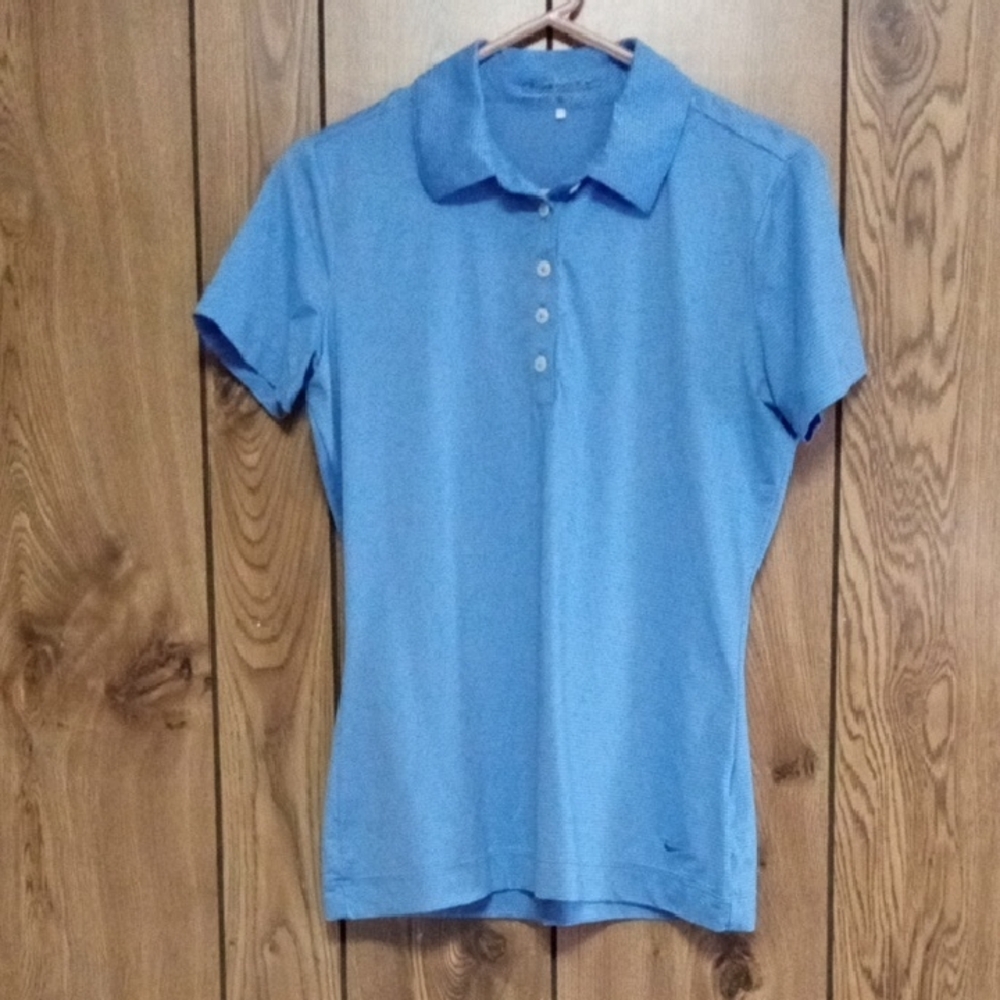 Nike Golf Polo Men's Small Light Blue Button Down Dri-Fit Striped Activewear